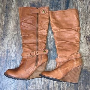 Genuine leather tan heel boots